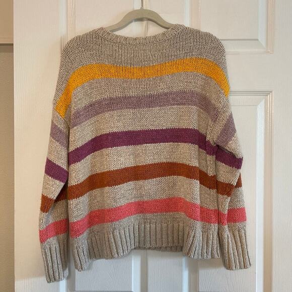 Lou & Grey & LOFT Sweater Womens LARGE Multicolor Chunky Knit Striped Pullover - Picture 2 of 14